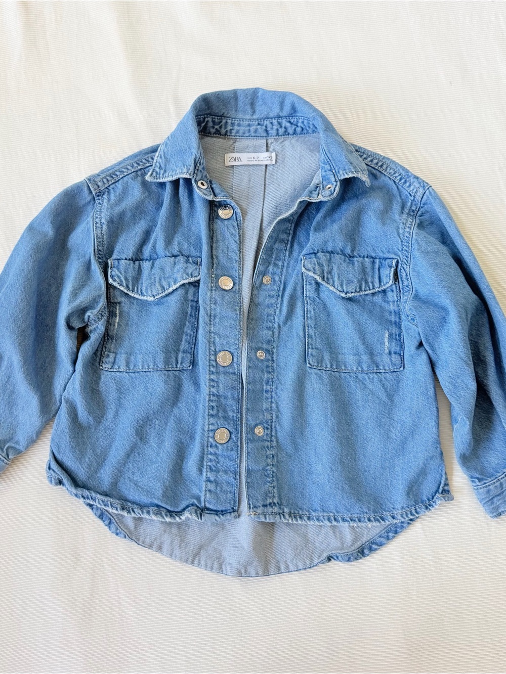 Zara Girls Jean Shirt Top Longsleeve Pockets Denim Blue 6-7
